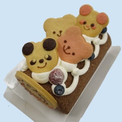 画像1: アニマルクッキー付きチョコロールバースデーケーキ【誕生日プレゼント】【お子様バースデーケーキ】 (1)